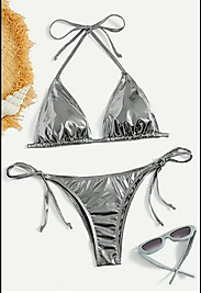 Gümüş Işıltısı Üçgen Bikini Takımı