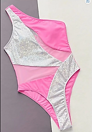 Yeni Şık Pembe Tek Parça Kadın Mayo, Batı Stiliyle Parlak Dopamin Patchwork'e Sahip