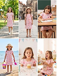Kedili Şeker Yağmuru Kids Kız Çocuk Belden Bağlamalı Günlük Yazlık Elbise