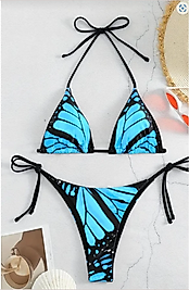 Canlı Kelebek Baskılı Bikini Takımı Yan Bağlama İki Parçalı Mayo, Üçgen Üst Makinede Yıkanabilir