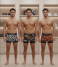 Erkek Boxer Seti 3'lü Eğlenceli Desenli Pamuklu Esnek Rahat Boxer Paket