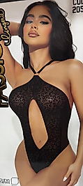 Leopar Alevi Halka Detaylı Transparan Leopar Desenli Sırt Dekolteli Fantazi Tül Body