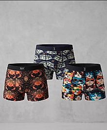 Erkek Boxer Seti 3'lü Eğlenceli Desenli Pamuklu Esnek Rahat Boxer Paket