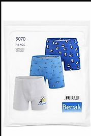 Erkek Çocuk Boxer 3'lü Paket Pamuklu Köpekbalığı Desenli