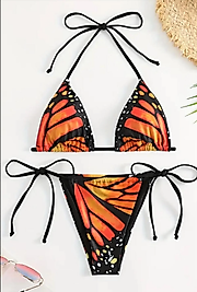 KIRMIZI-SİYAH KELEBEK KANADI DESENLİ İki Parça Baskılı Bikini Mayo