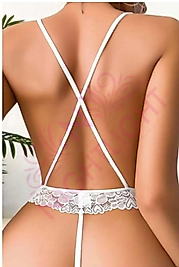 KADIN BEYAZ DANTELLİ FANTAZİ GECELİK DOLGULU TANGA DETAYLI SIRT DEKOLTELİ BODYSUIT 7006