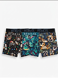 Erkek Boxer Seti 3'lü Eğlenceli Desenli Pamuklu Esnek Rahat Boxer Paket