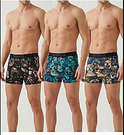 Erkek Boxer Seti 3'lü Eğlenceli Desenli Pamuklu Esnek Rahat Boxer Paket