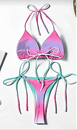 Ombre Baskılı Kadın Bikini Takımı Yan Bağlamalı Yüksek Kesim Alt, Esnek Polyester/Elastan Karışımı