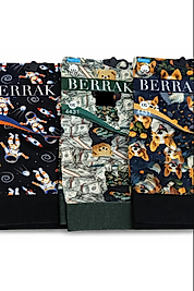 Erkek Boxer Seti 3'lü Eğlenceli Desenli Pamuklu Esnek Rahat Boxer Paket