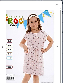 Pembe Masal Pamuklu Desenli Kız Çocuk Kısa Kollu Elbise 17008